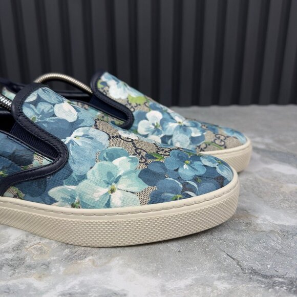 GUCCI Bloom Flower Print Blue GG Supreme Canvas Slip-on 8.5 G or 9 US 42.5 EU - Picture 3 of 16